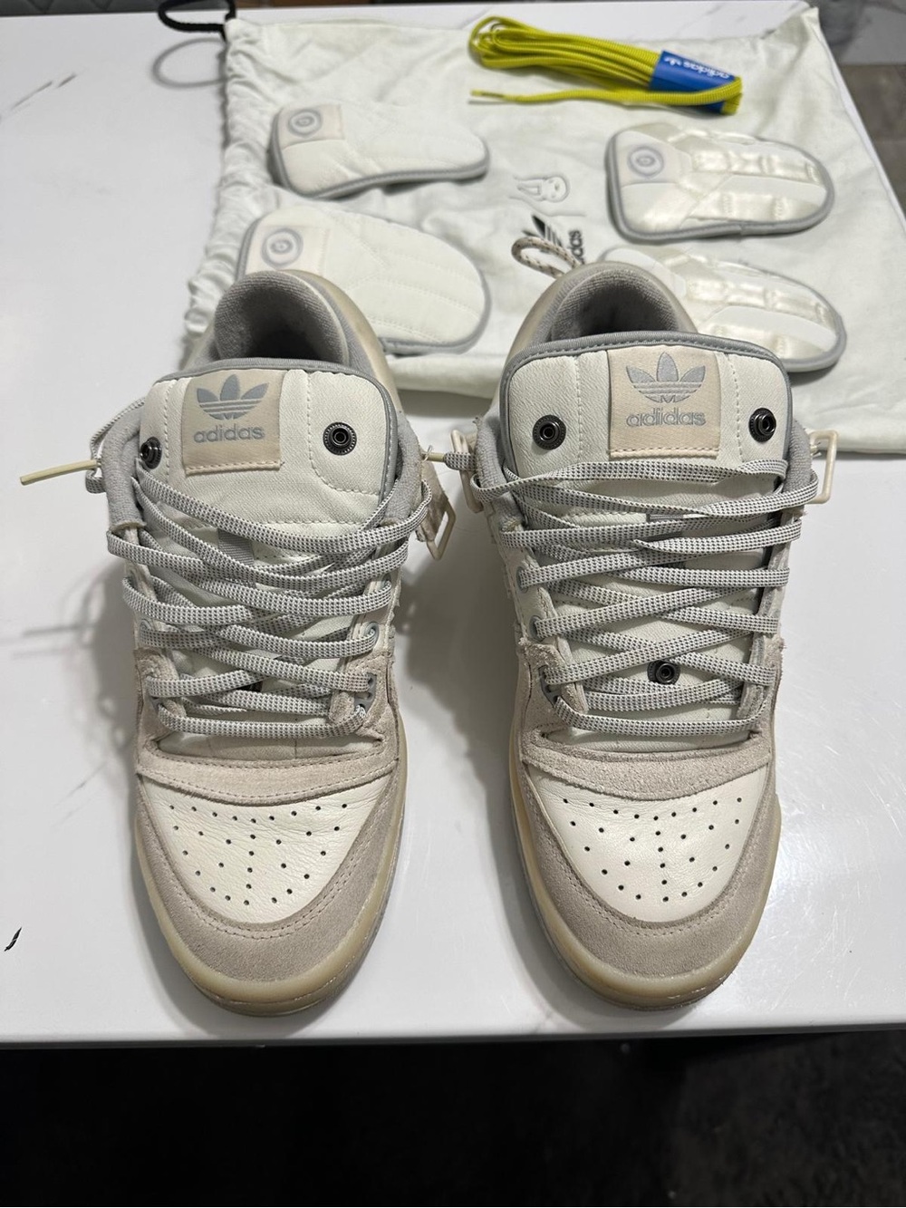 adidas Cream and Tan Low-Top Sneakers with Grey Accents
